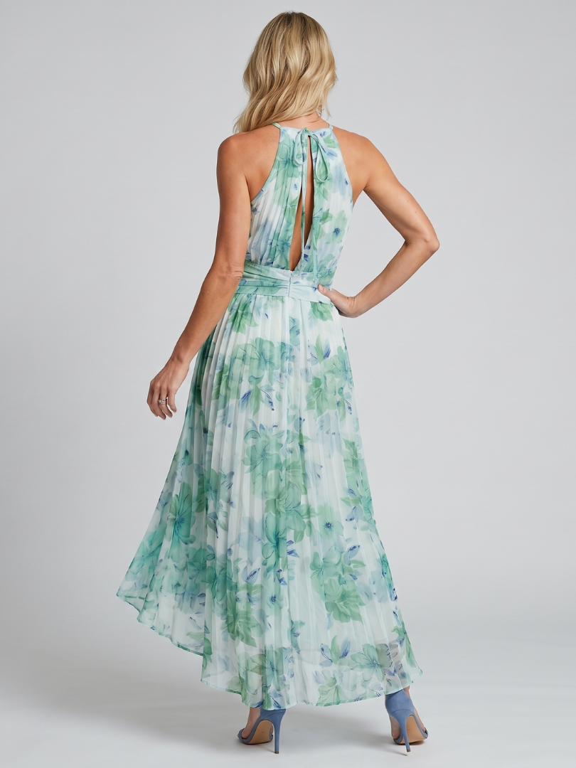 Portia | Robe Midi à Fleurs Douces avec Décolleté Halter Plissé
