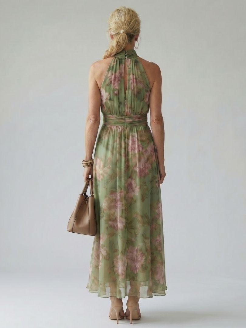 Mireille | Robe Midi à Encolure Halter Froncée