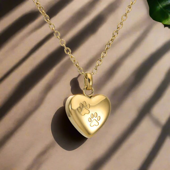 Collier Urne Mémorial pour Animaux – Pendentif en Forme de Cœur avec Gravure de Patte
