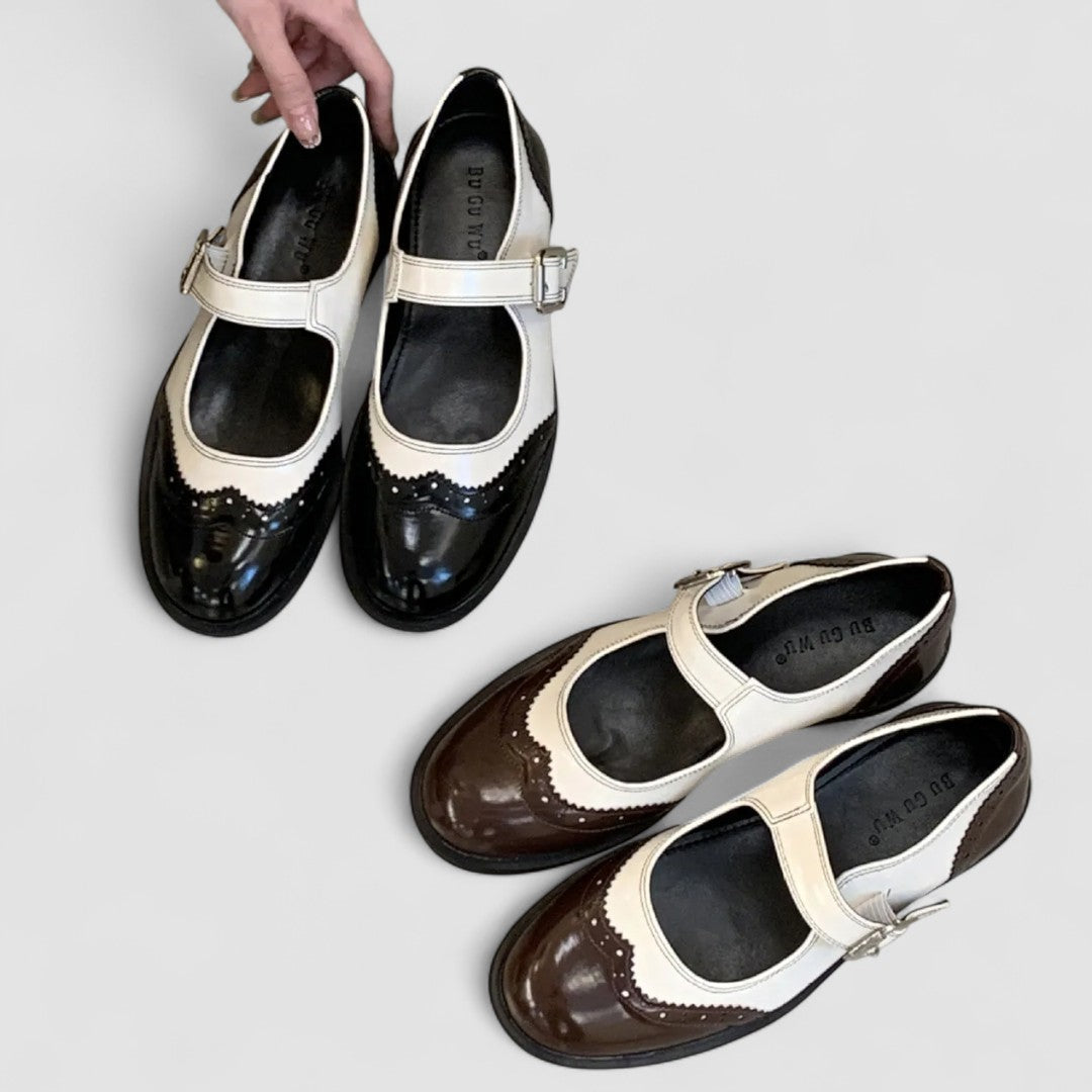 Chaussures Mary Jane en Cuir Véritable T-Bar Confort Vintage