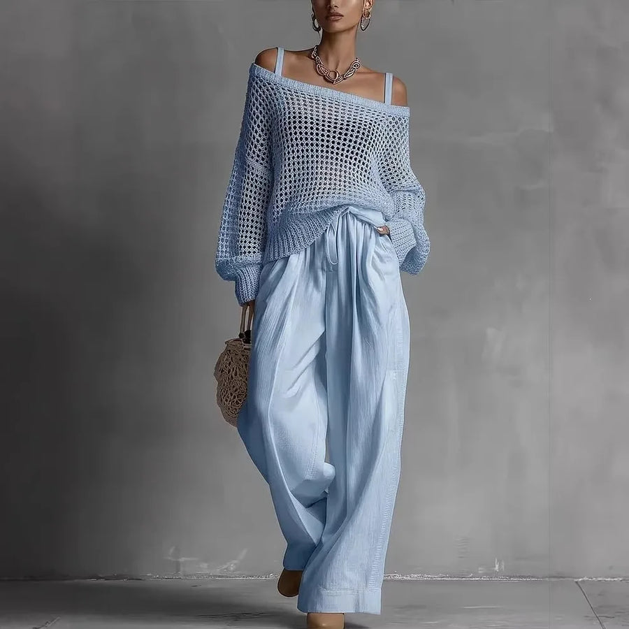 Ensemble Pantalon Deux Pièces Off-Shoulder