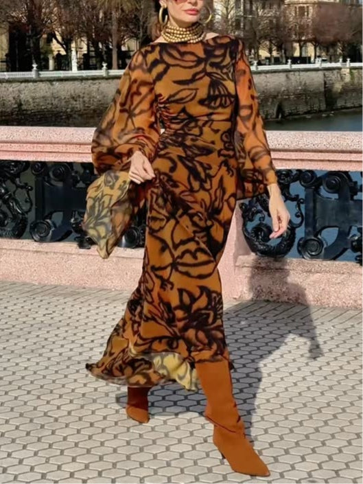 Ashley | Robe longue imprimée Beach Glam Marron