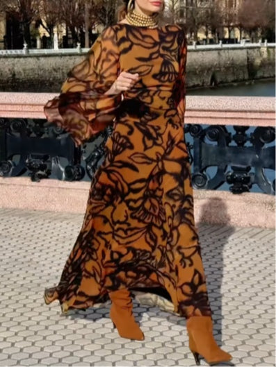 Ashley | Robe longue imprimée Beach Glam Marron