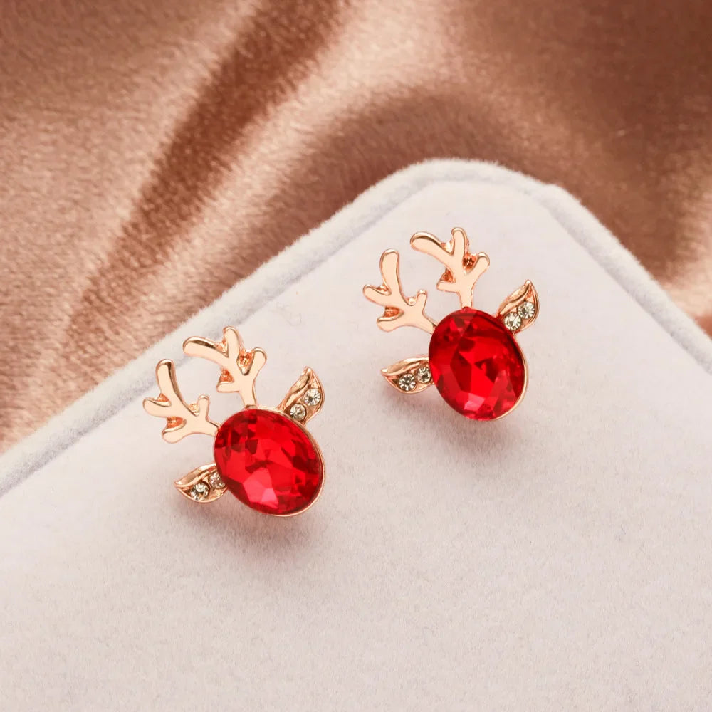 Boucles d'oreilles en cristal en forme de renne festif