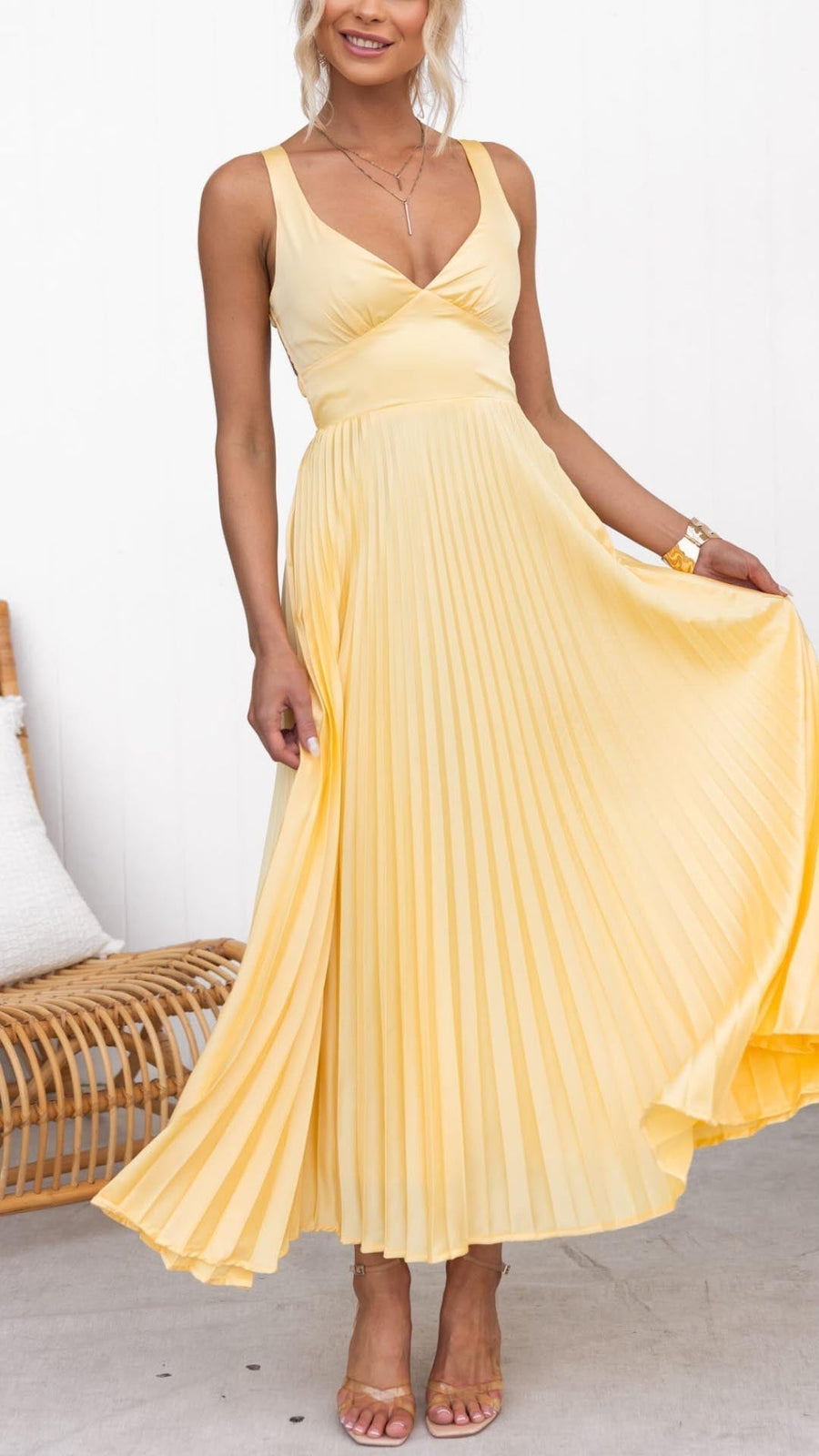 Malka™ | Robe Maxi Plissée à Col V