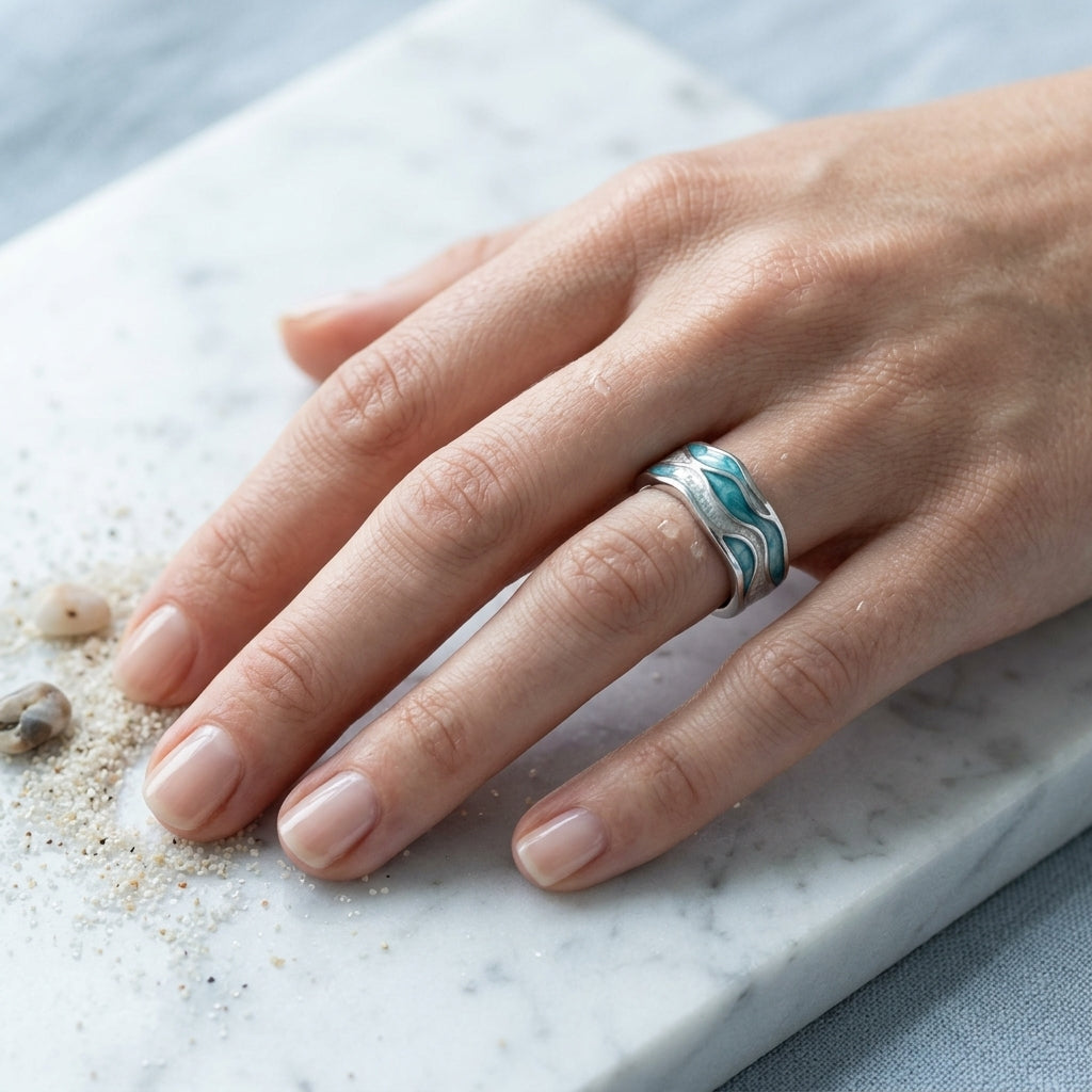 Bague Ripple en Argent de Mer Turquoise