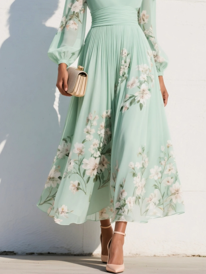 Céleste | Robe Maxi Chiffon Vert Menthe