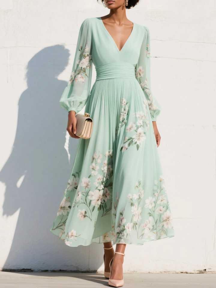 Céleste | Robe Maxi Chiffon Vert Menthe