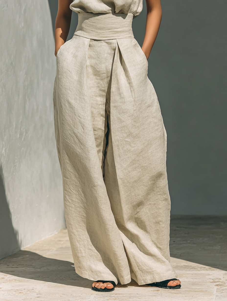 Aurora | Ensemble Top & Pantalon Large Beige