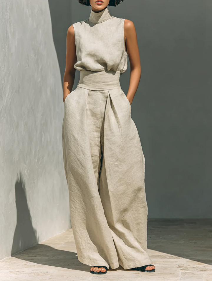 Aurora | Ensemble Top & Pantalon Large Beige