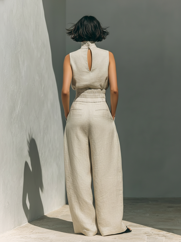 Aurora | Ensemble Top & Pantalon Large Beige