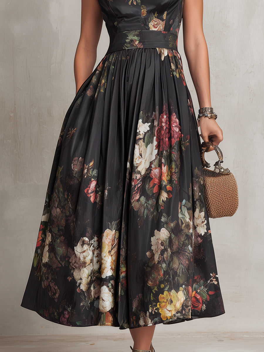 Violetta | Robe Midi Satin Plissé Noir