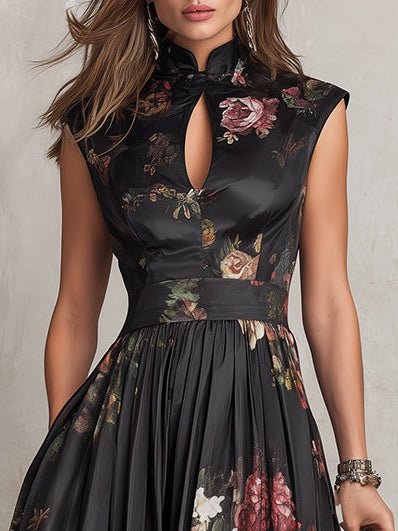 Violetta | Robe Midi Satin Plissé Noir