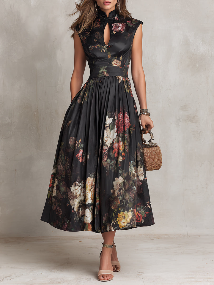 Violetta | Robe Midi Satin Plissé Noir