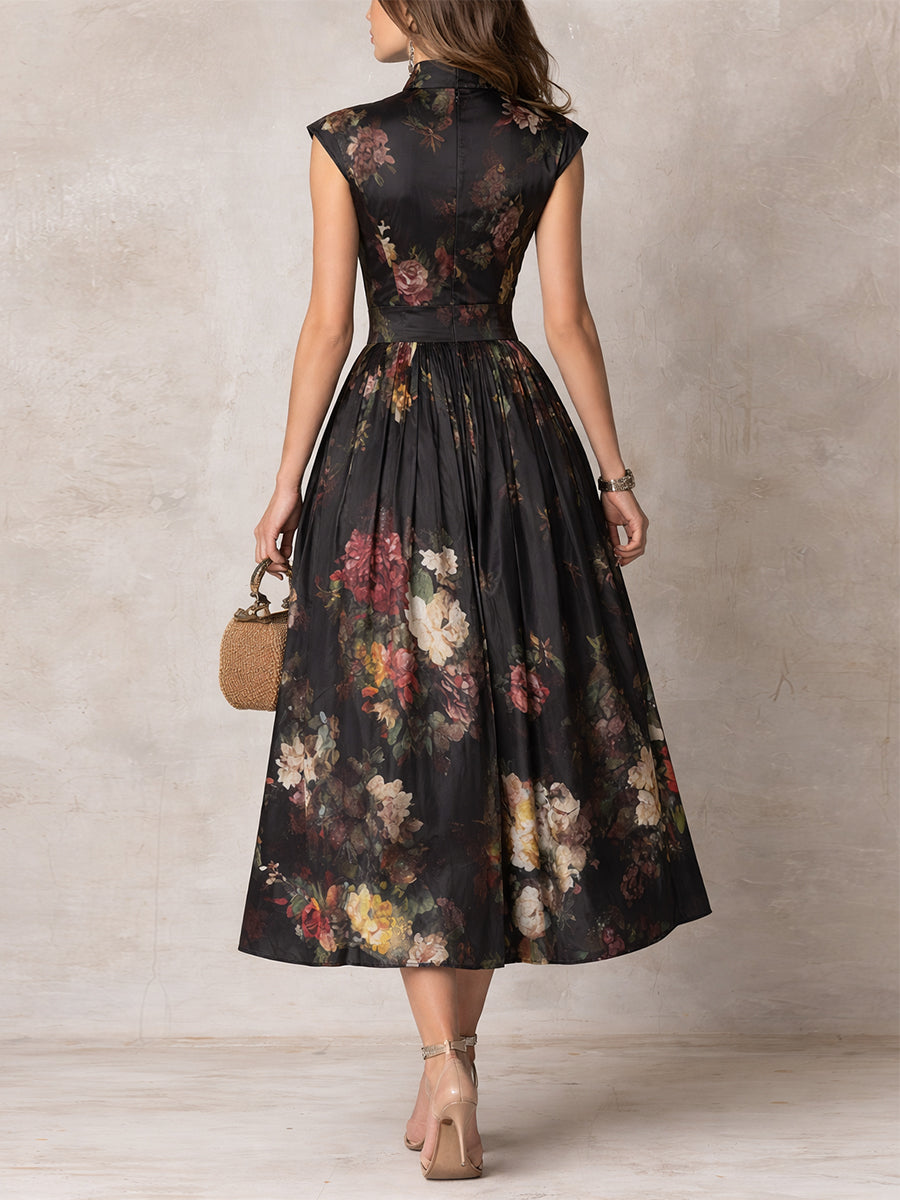 Violetta | Robe Midi Satin Plissé Noir