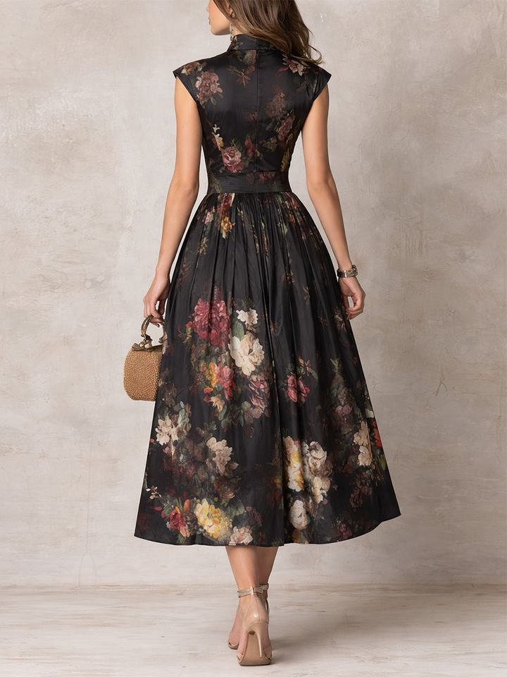 Violetta | Robe Midi Satin Plissé Noir