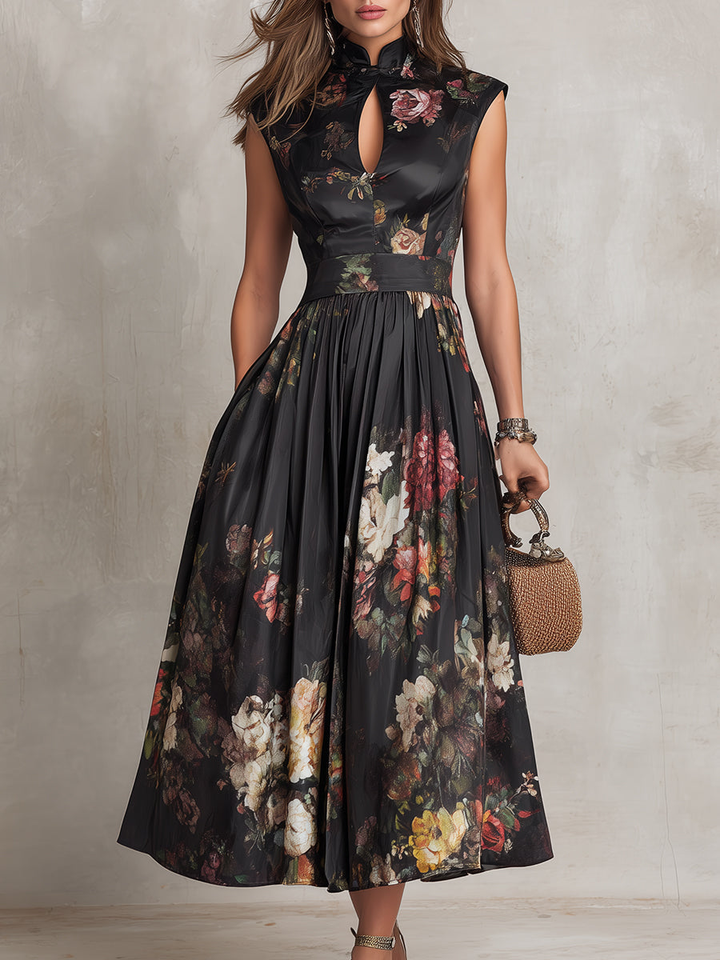 Violetta | Robe Midi Satin Plissé Noir