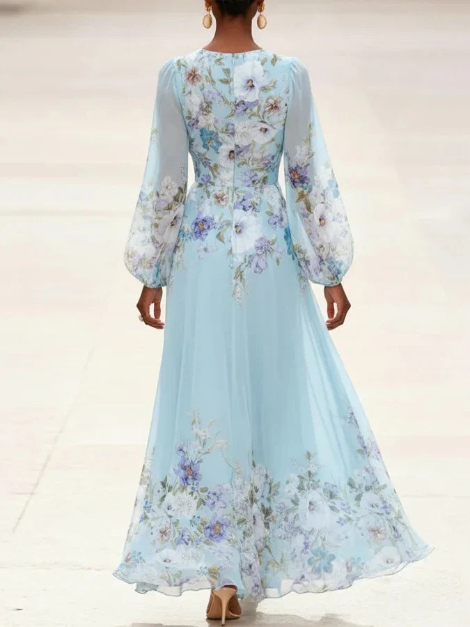 Mia | Robe Maxi Viscose Fleurie Bleu Clair