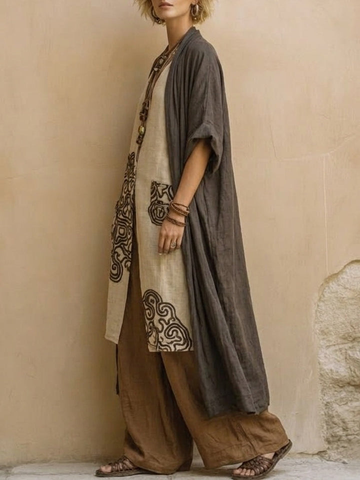 Sophie | Ensemble de trois pièces à imprimé tribal gris foncé et marron