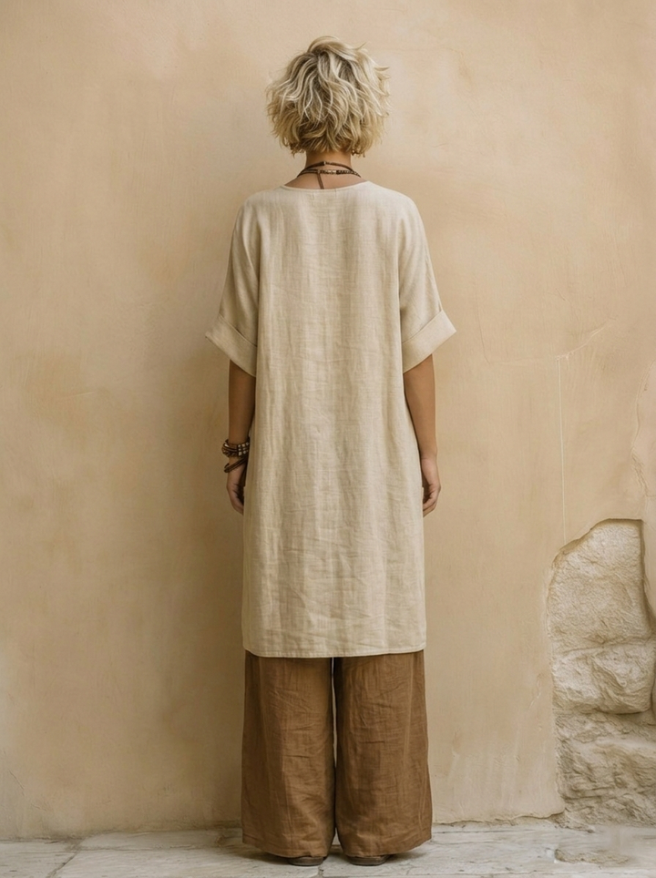 Sophie | Ensemble de trois pièces à imprimé tribal gris foncé et marron