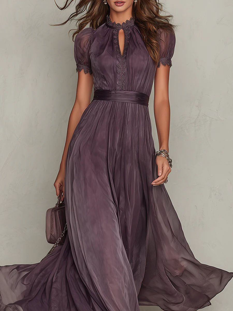 FLAVIA | Robe longue lilas avec dentelle