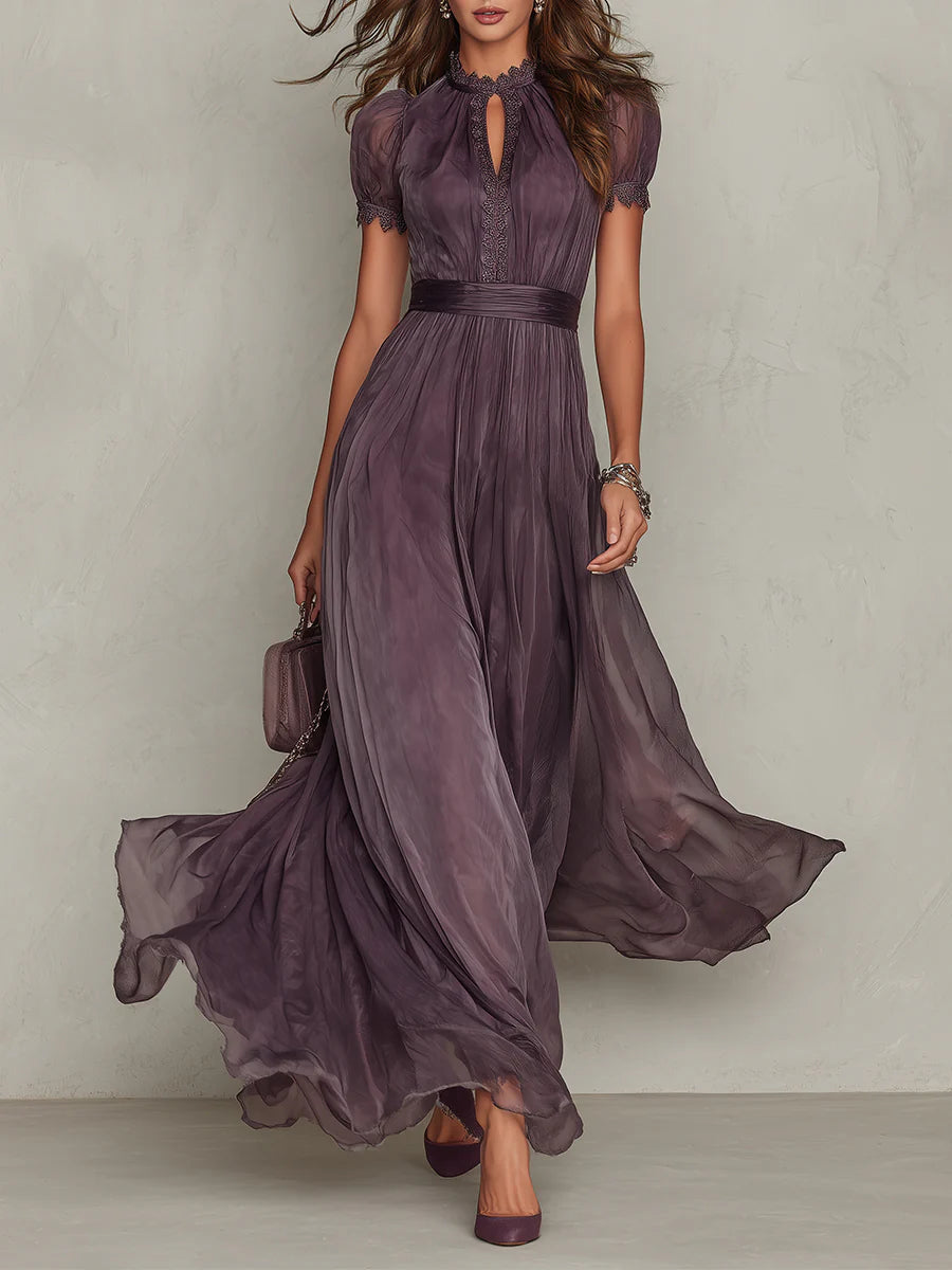 FLAVIA | Robe longue lilas avec dentelle