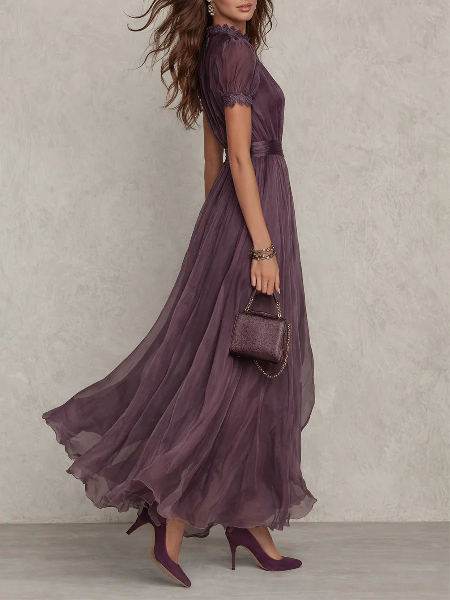 FLAVIA | Robe longue lilas avec dentelle