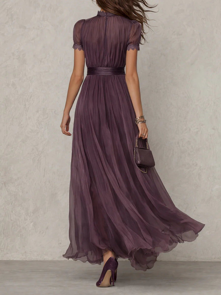 FLAVIA | Robe longue lilas avec dentelle