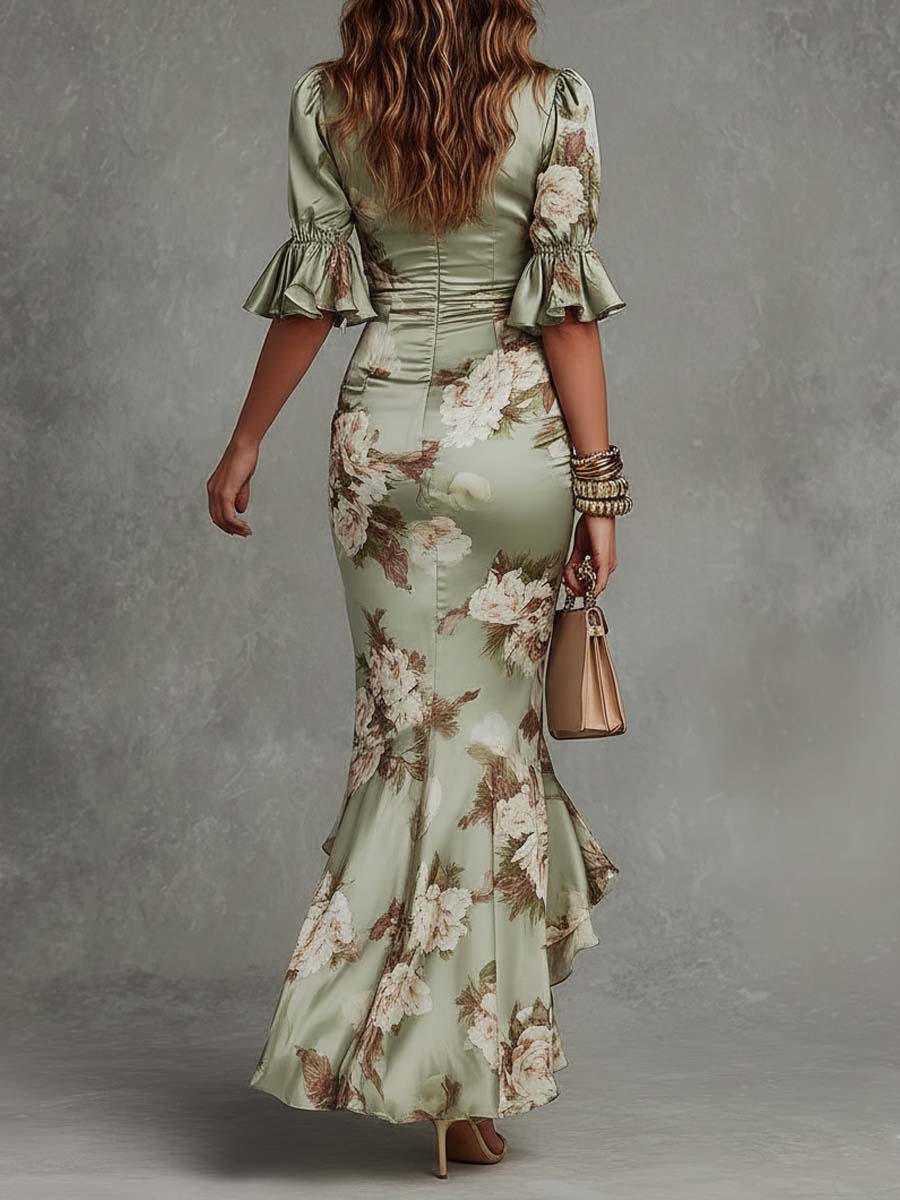 Anna | Robe Longue Florale Manches Bouffantes
