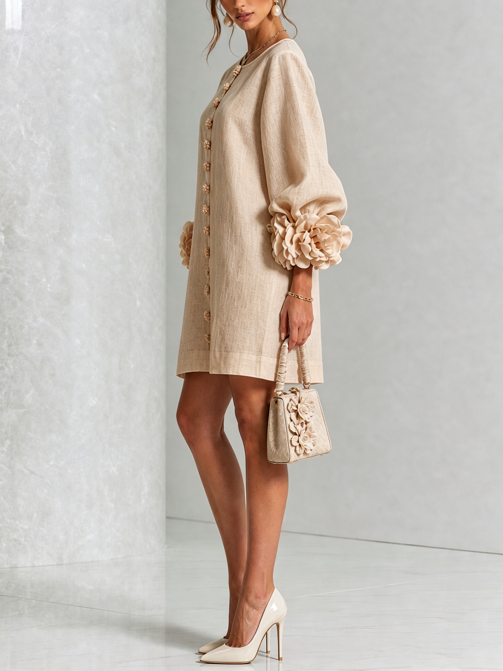 Rosalie | Robe Courte en Lin à Manches Bouffantes