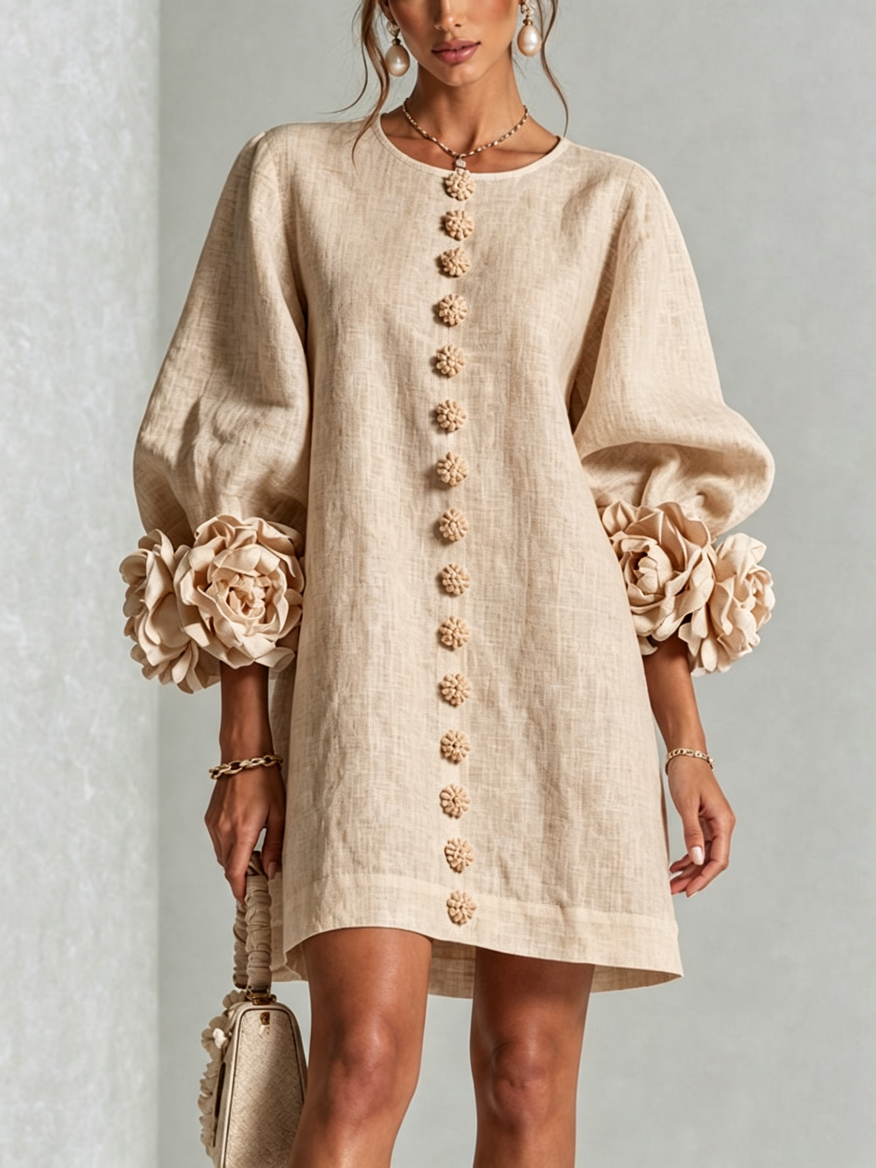 Rosalie | Robe Courte en Lin à Manches Bouffantes