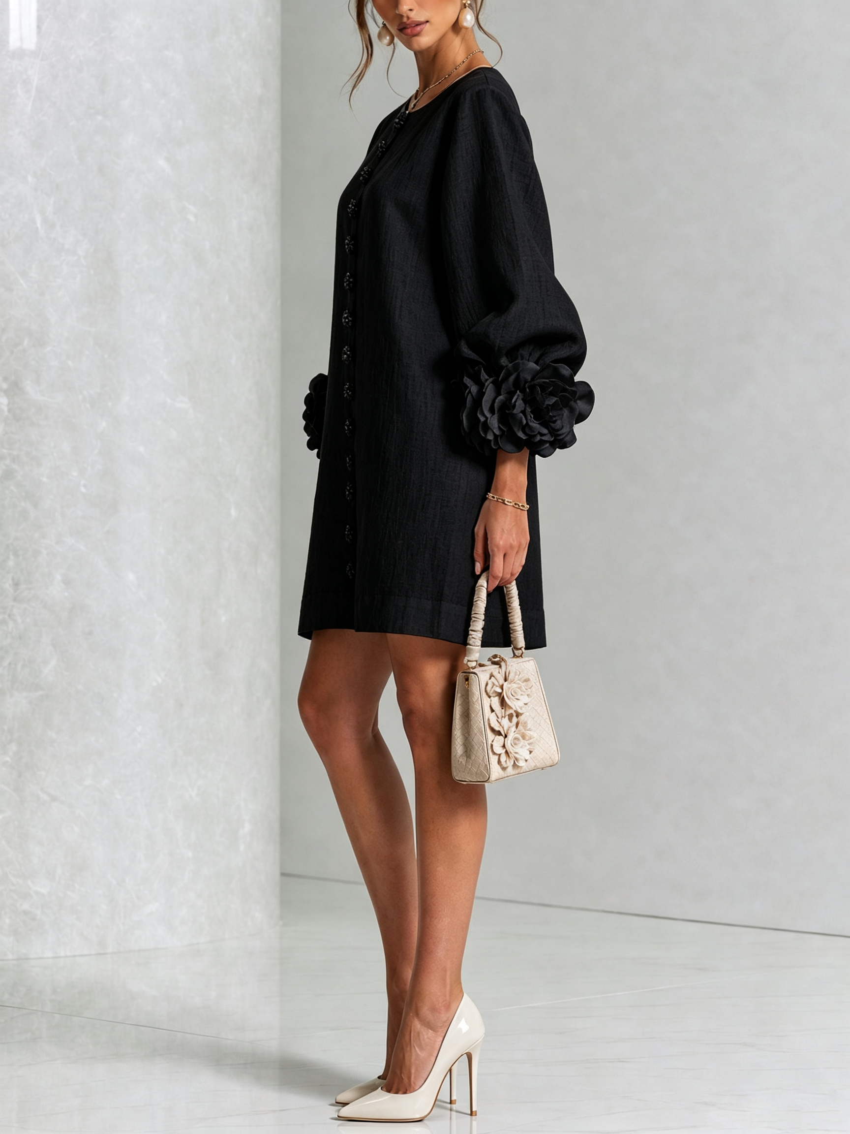 Rosalie | Robe Courte en Lin à Manches Bouffantes