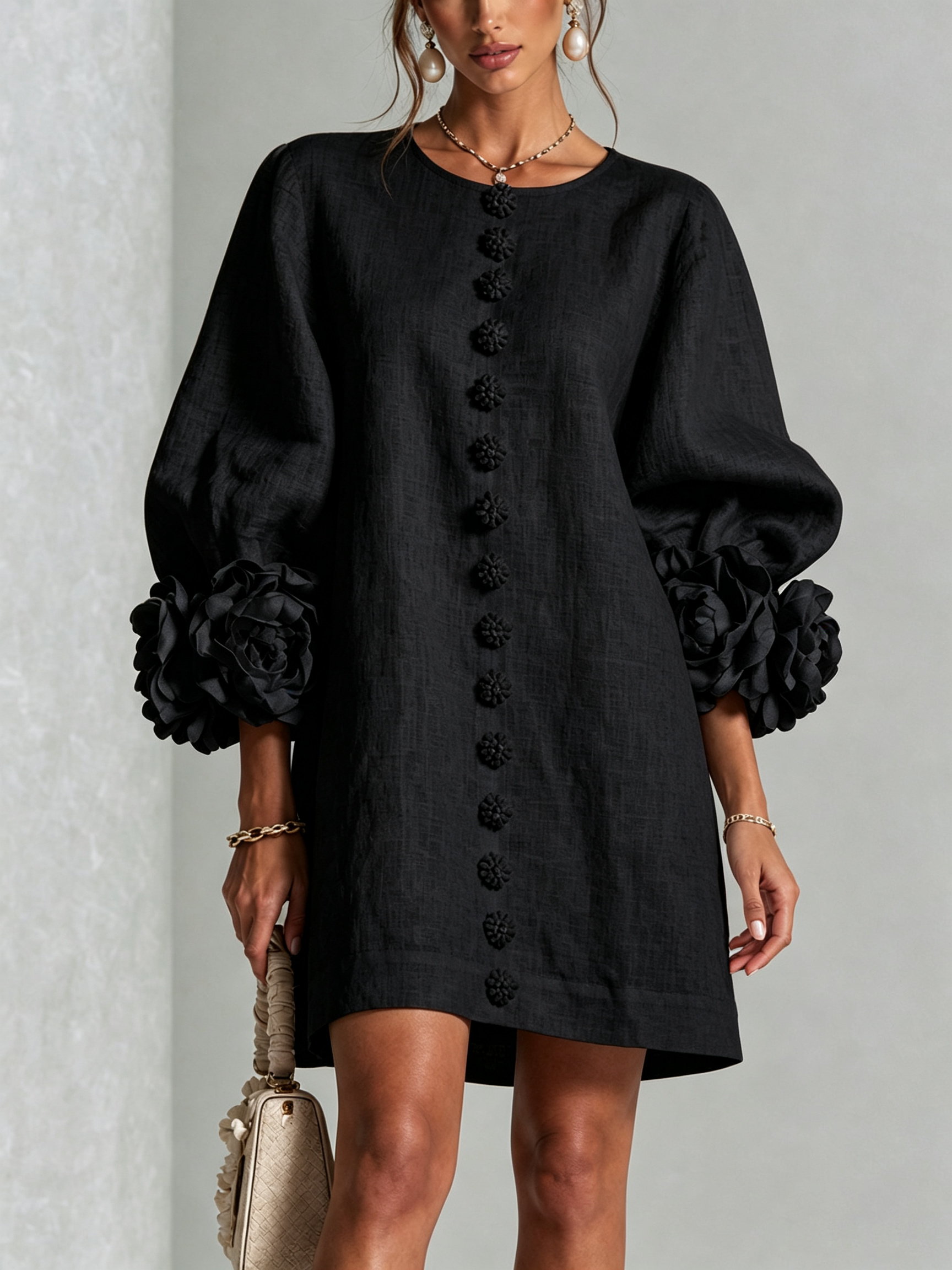 Rosalie | Robe Courte en Lin à Manches Bouffantes