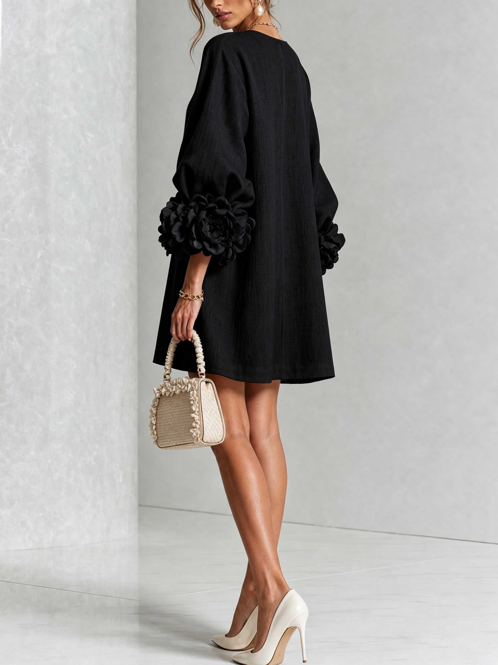 Rosalie | Robe Courte en Lin à Manches Bouffantes