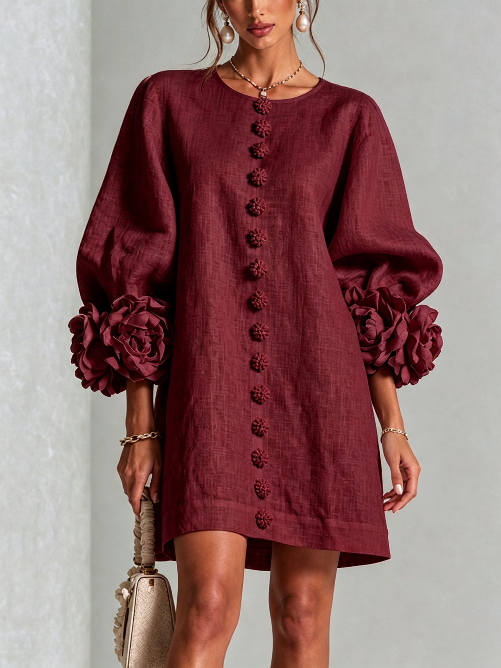 Rosalie | Robe Courte en Lin à Manches Bouffantes
