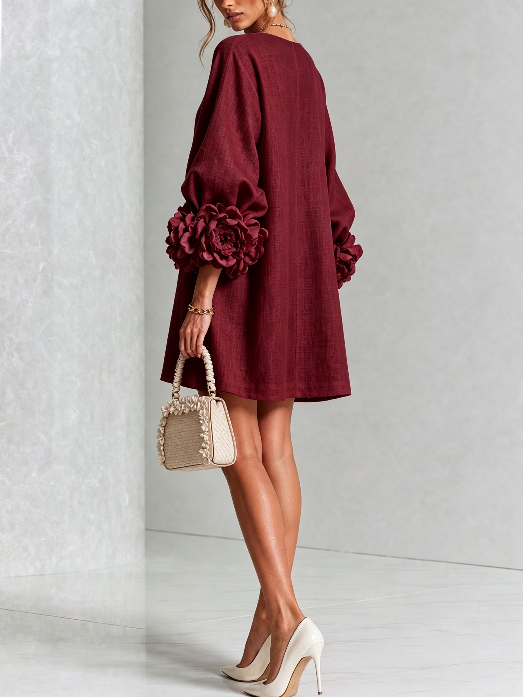 Rosalie | Robe Courte en Lin à Manches Bouffantes