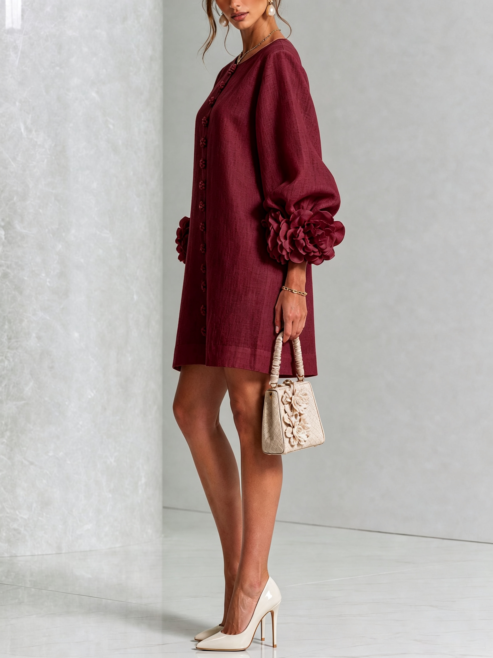 Rosalie | Robe Courte en Lin à Manches Bouffantes