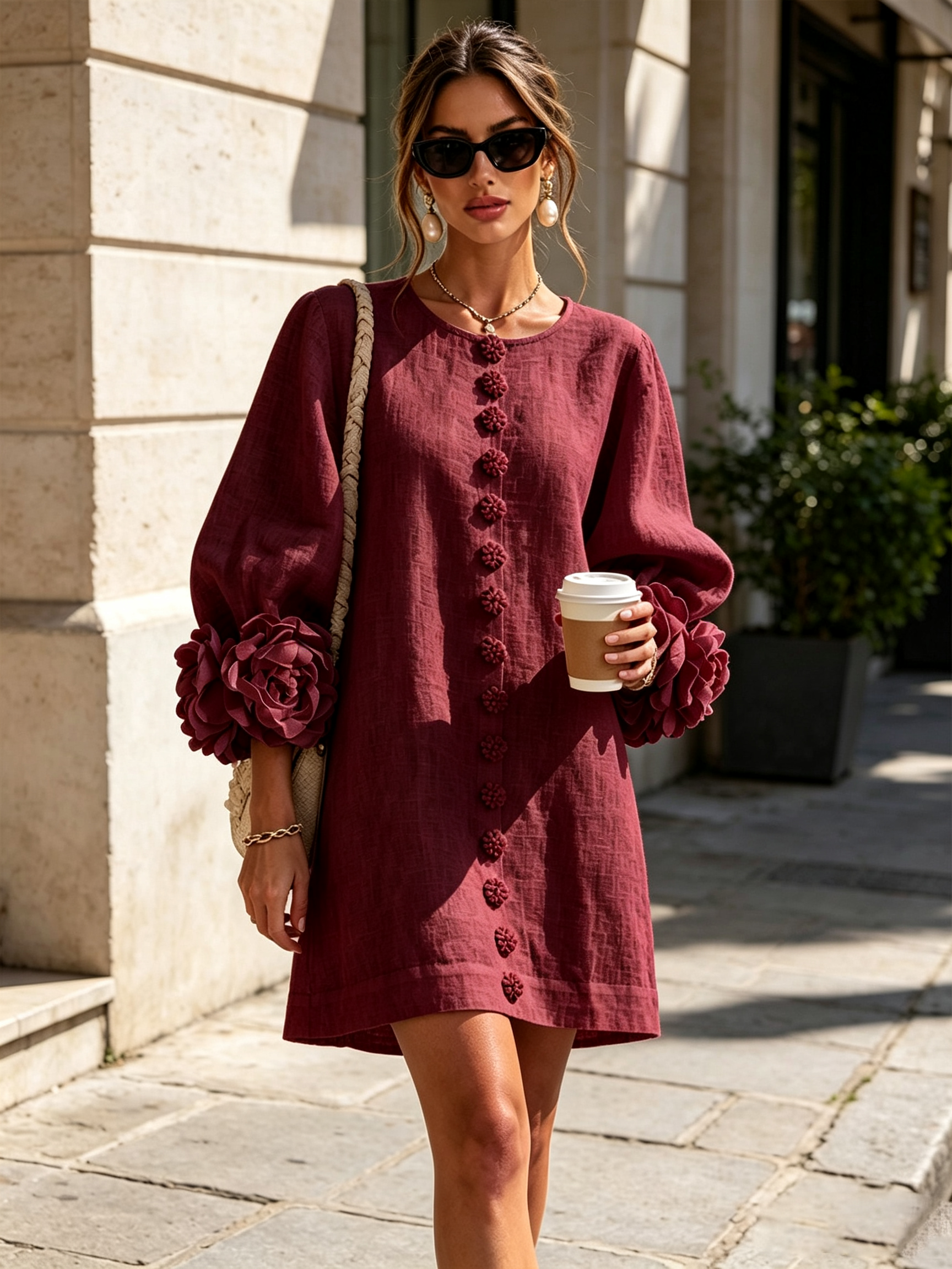 Rosalie | Robe Courte en Lin à Manches Bouffantes