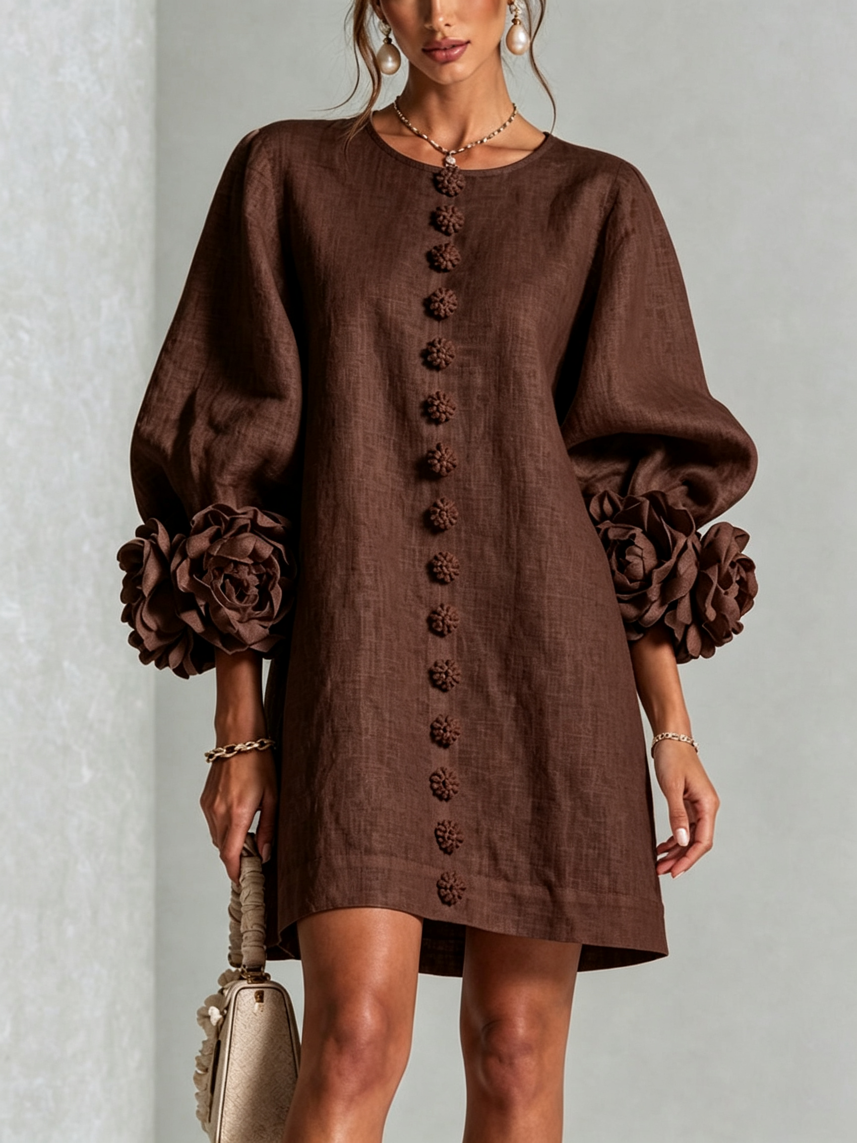 Rosalie | Robe Courte en Lin à Manches Bouffantes
