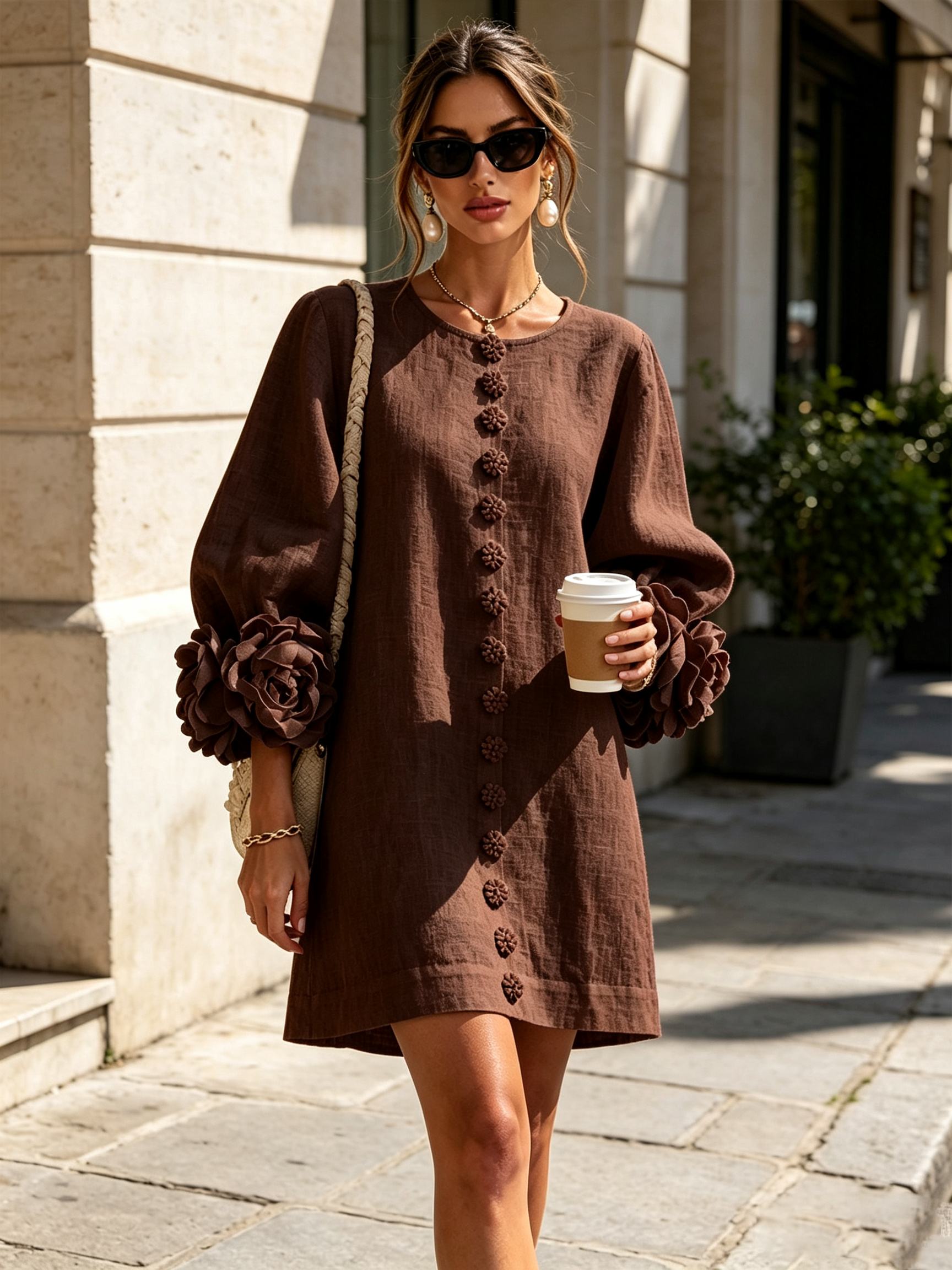 Rosalie | Robe Courte en Lin à Manches Bouffantes