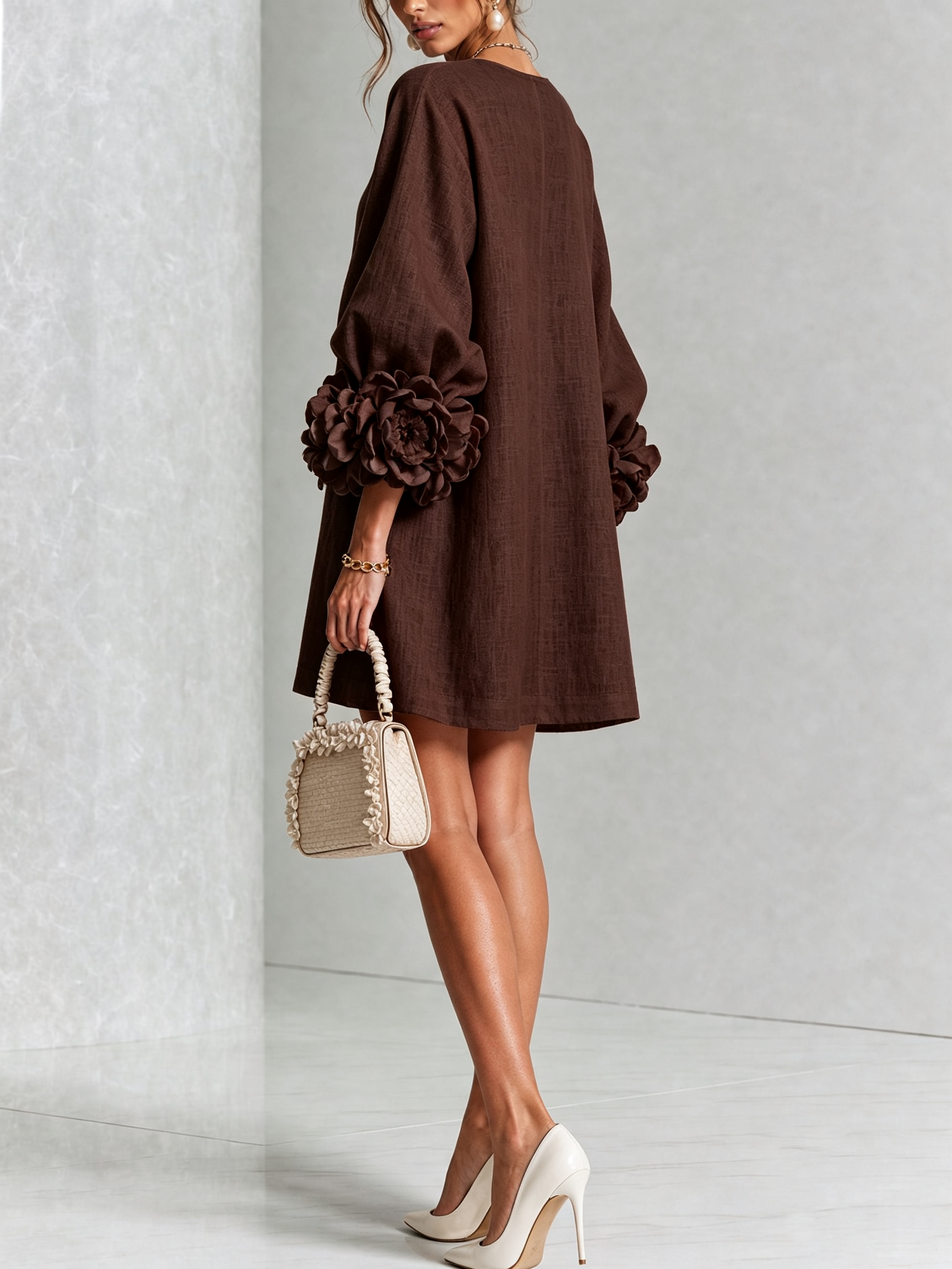 Rosalie | Robe Courte en Lin à Manches Bouffantes