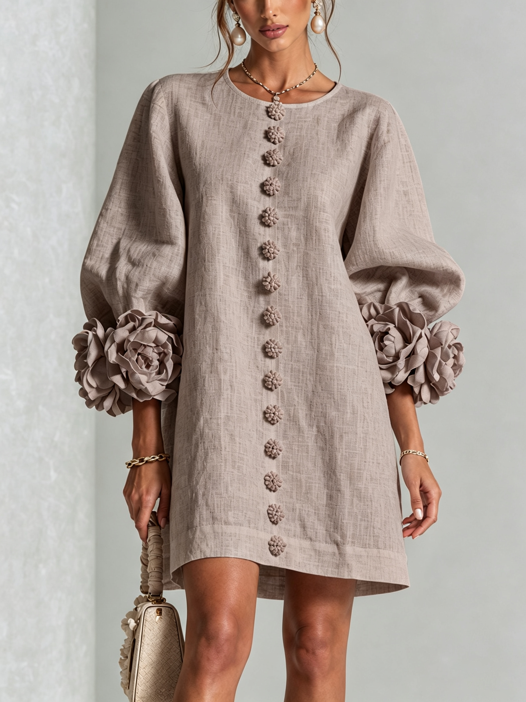 Rosalie | Robe Courte en Lin à Manches Bouffantes