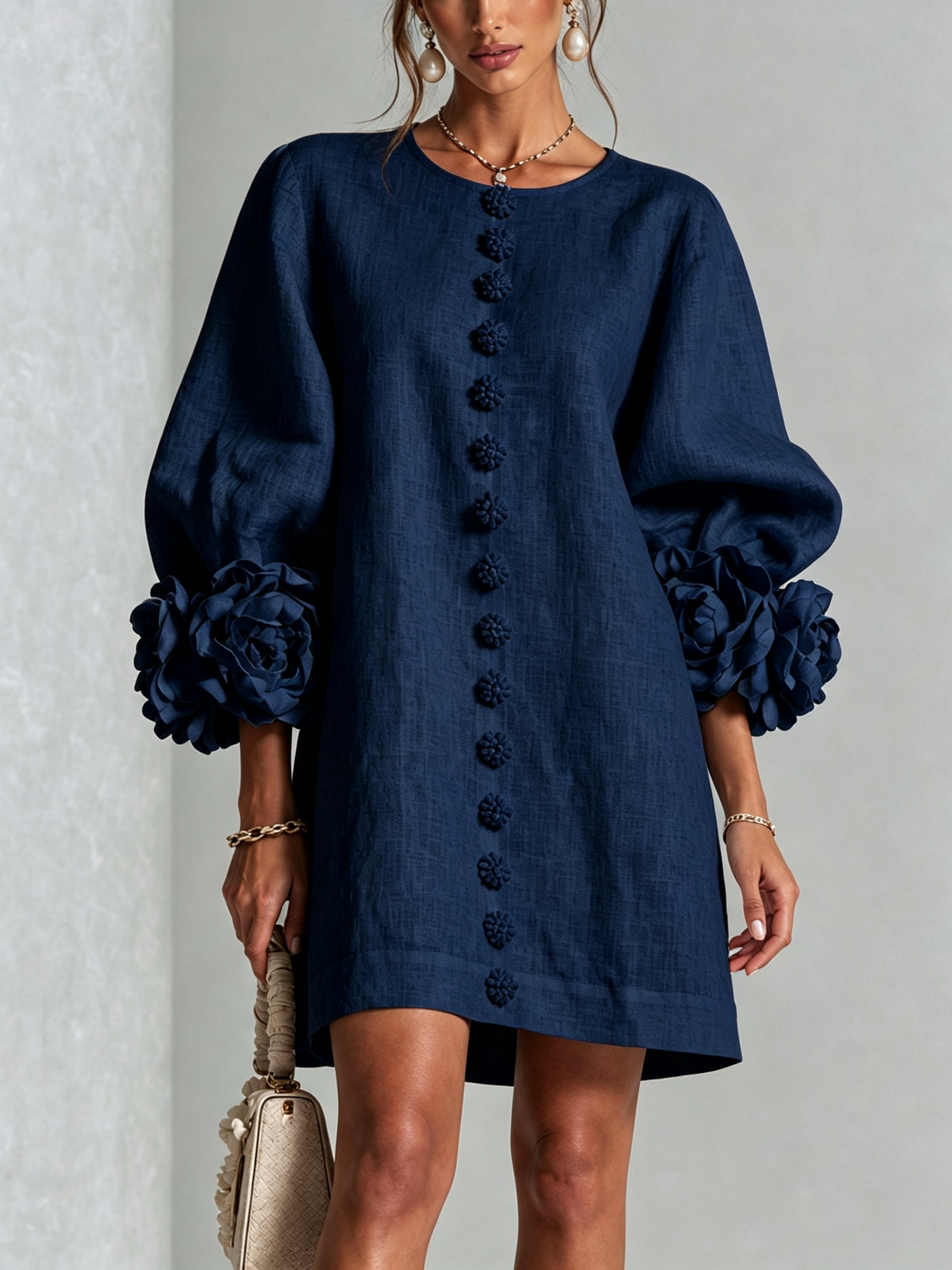Rosalie | Robe Courte en Lin à Manches Bouffantes