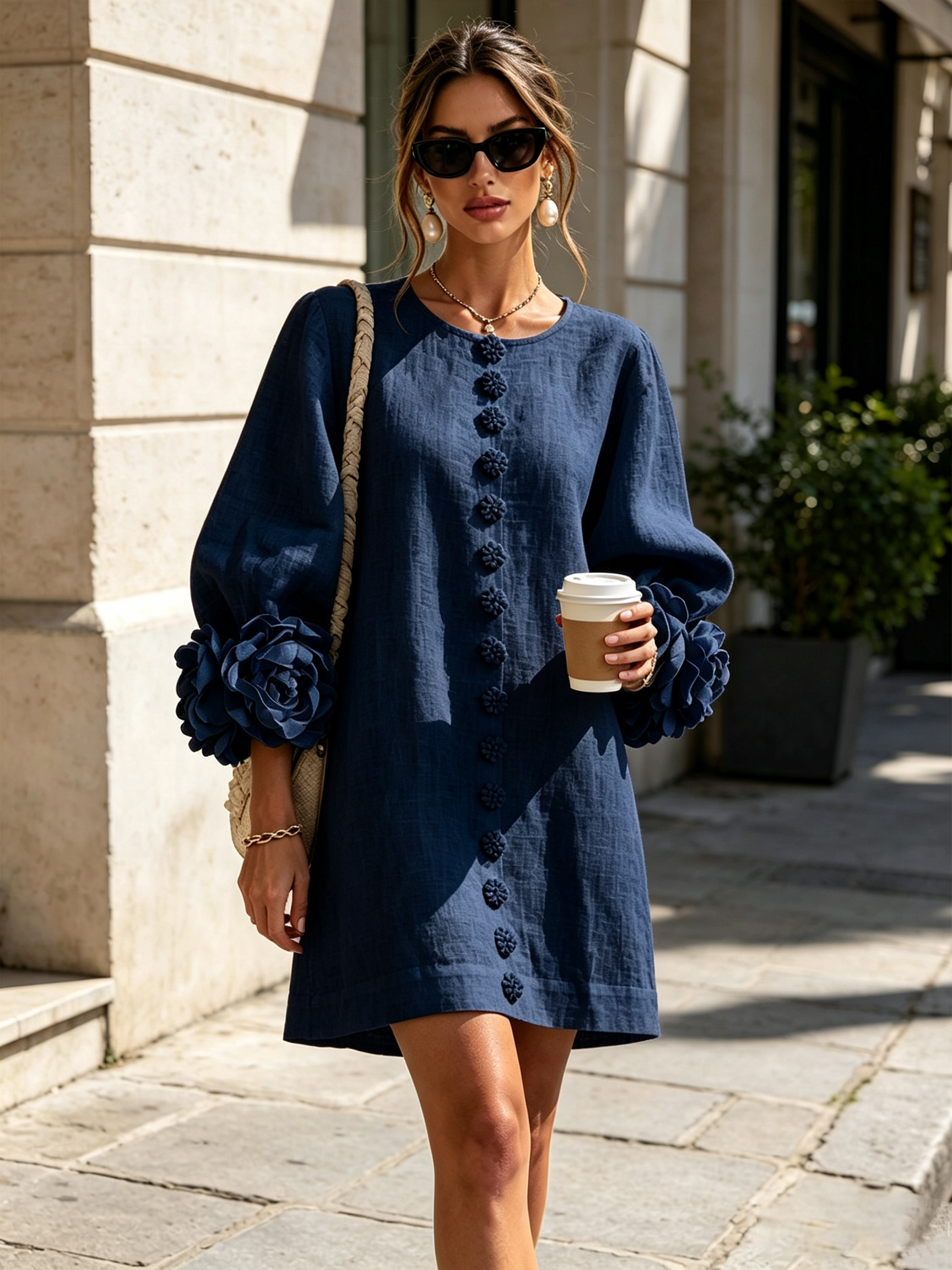 Rosalie | Robe Courte en Lin à Manches Bouffantes