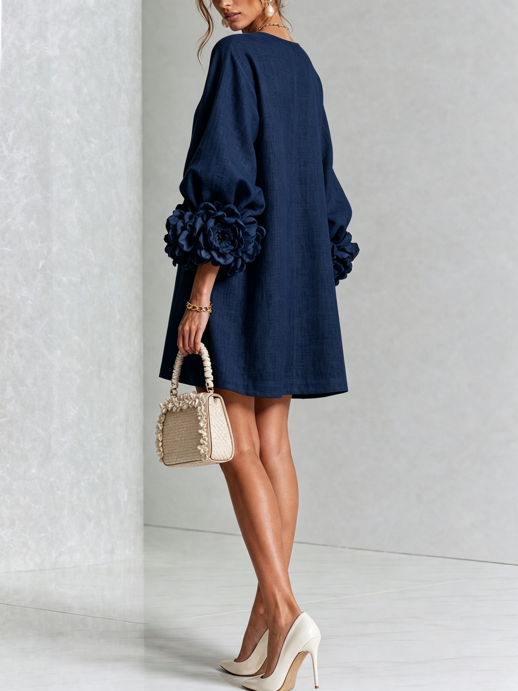 Rosalie | Robe Courte en Lin à Manches Bouffantes