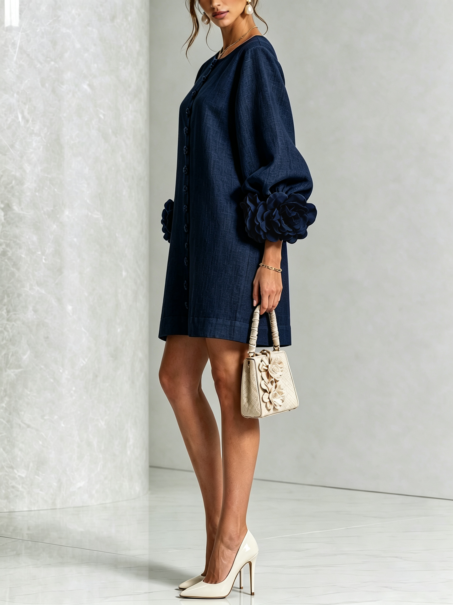 Rosalie | Robe Courte en Lin à Manches Bouffantes
