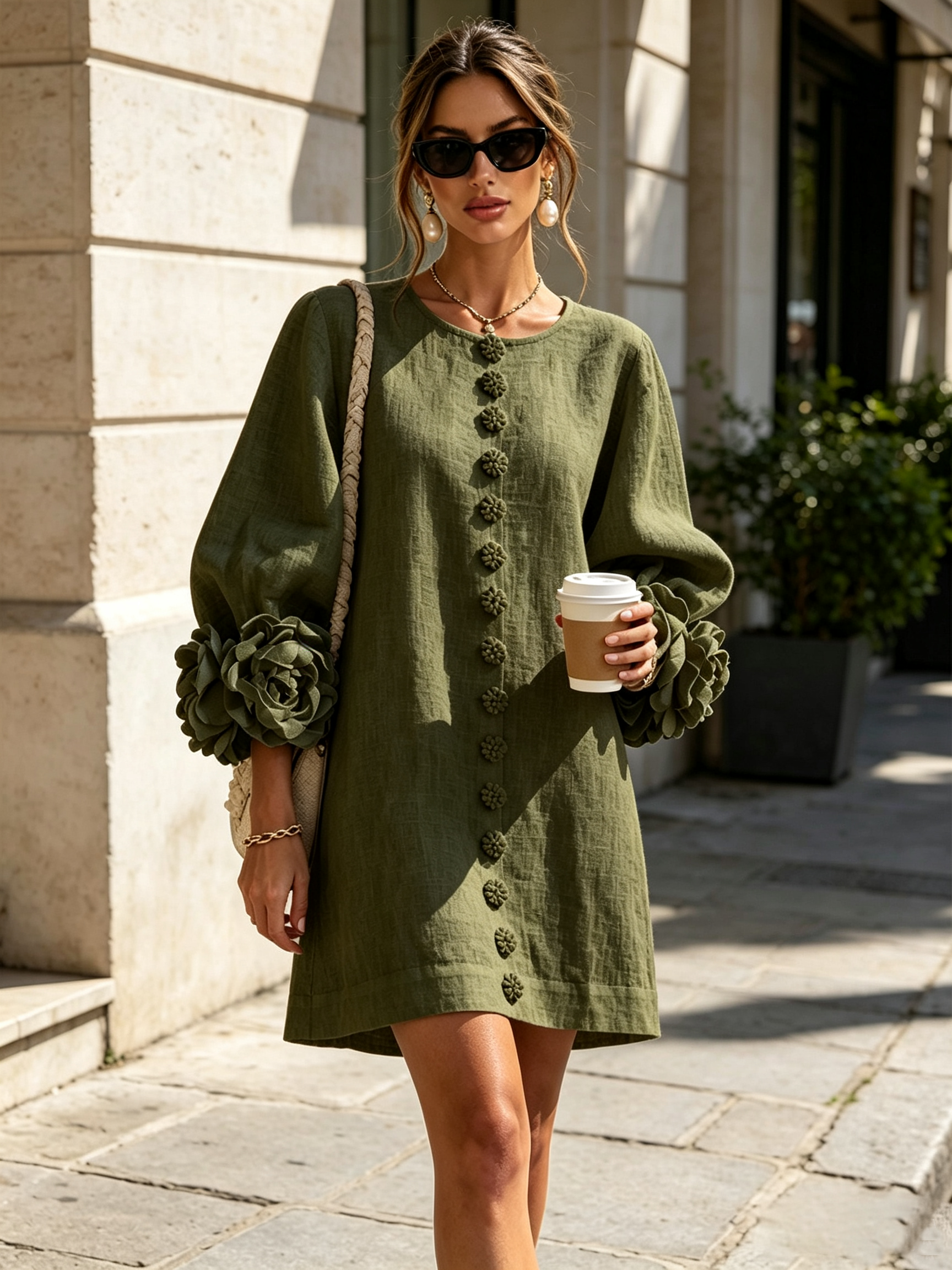 Rosalie | Robe Courte en Lin à Manches Bouffantes