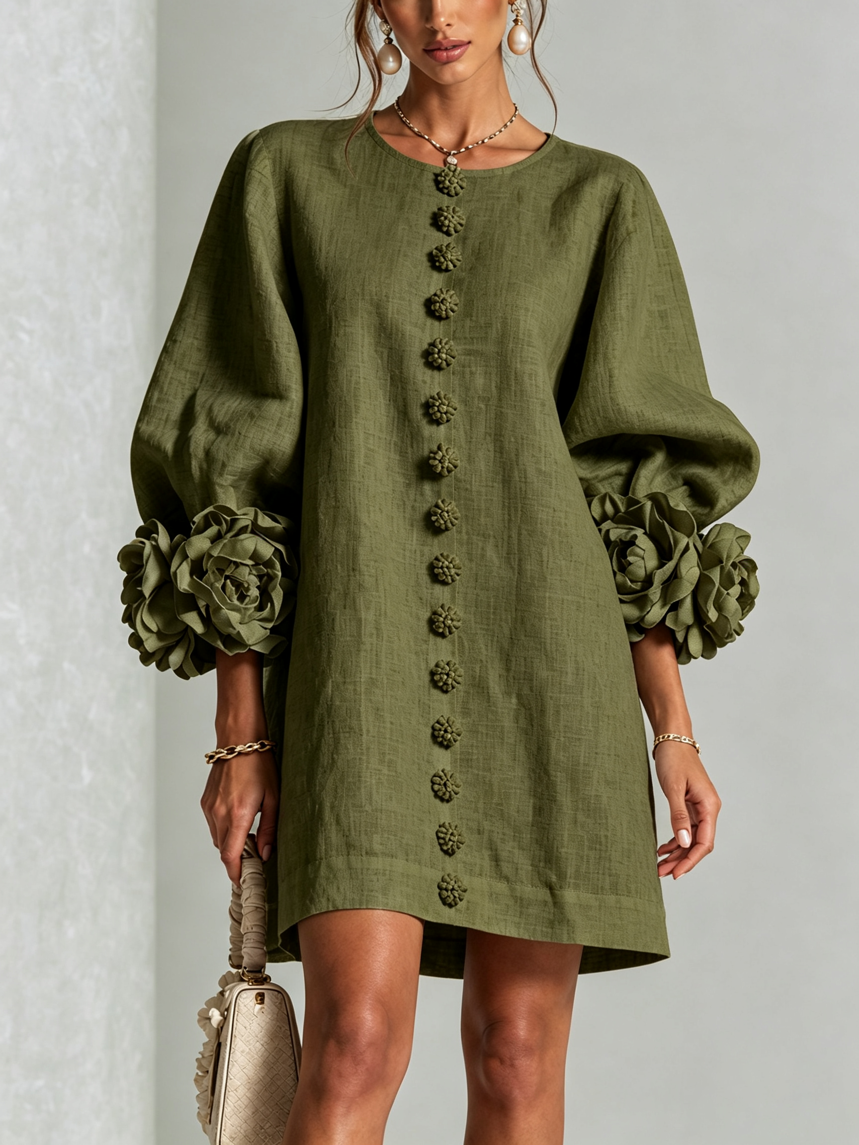 Rosalie | Robe Courte en Lin à Manches Bouffantes