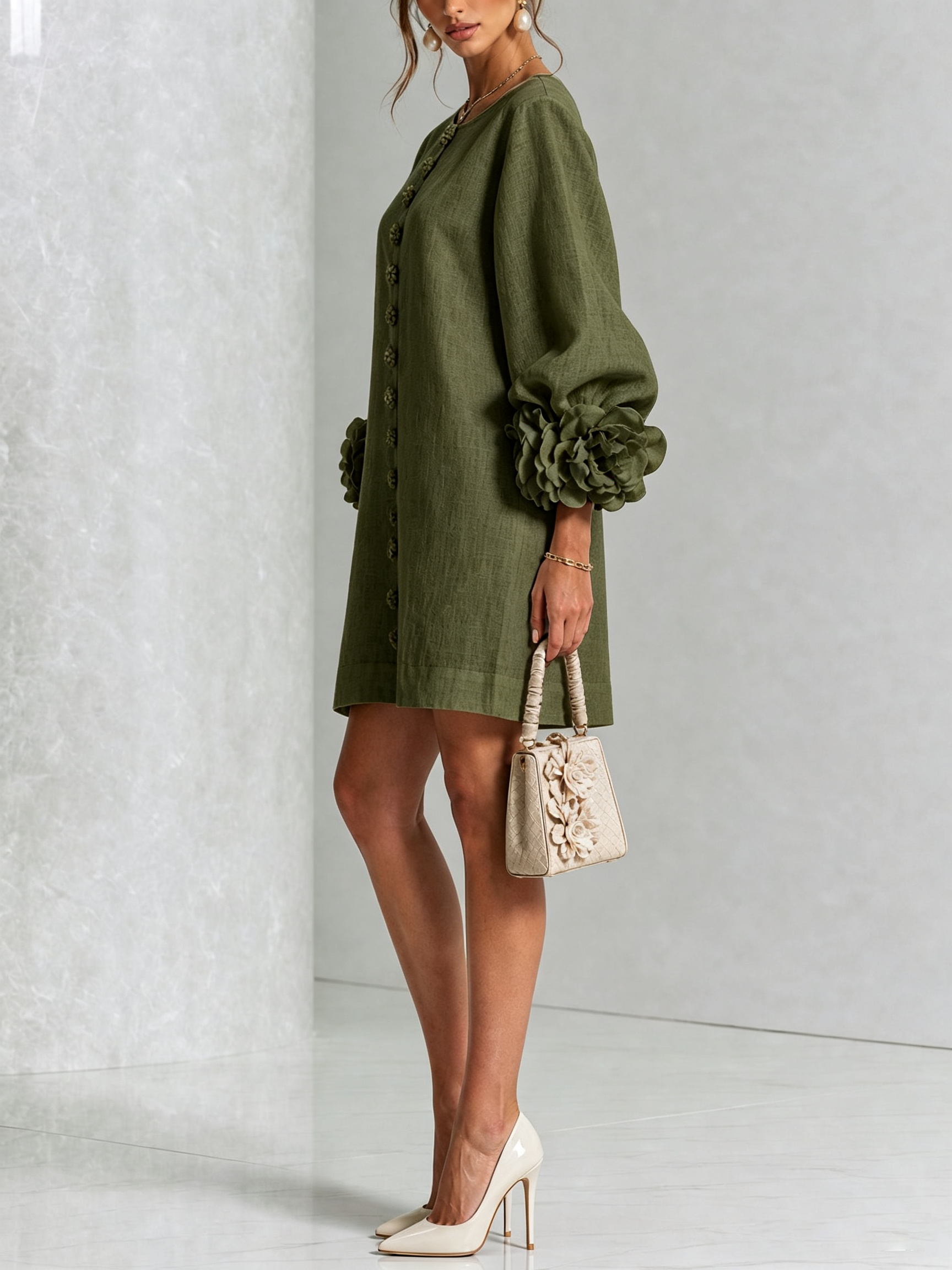 Rosalie | Robe Courte en Lin à Manches Bouffantes