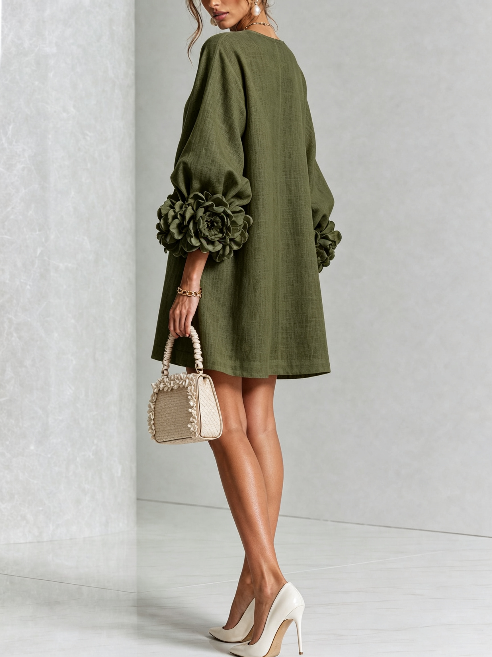 Rosalie | Robe Courte en Lin à Manches Bouffantes